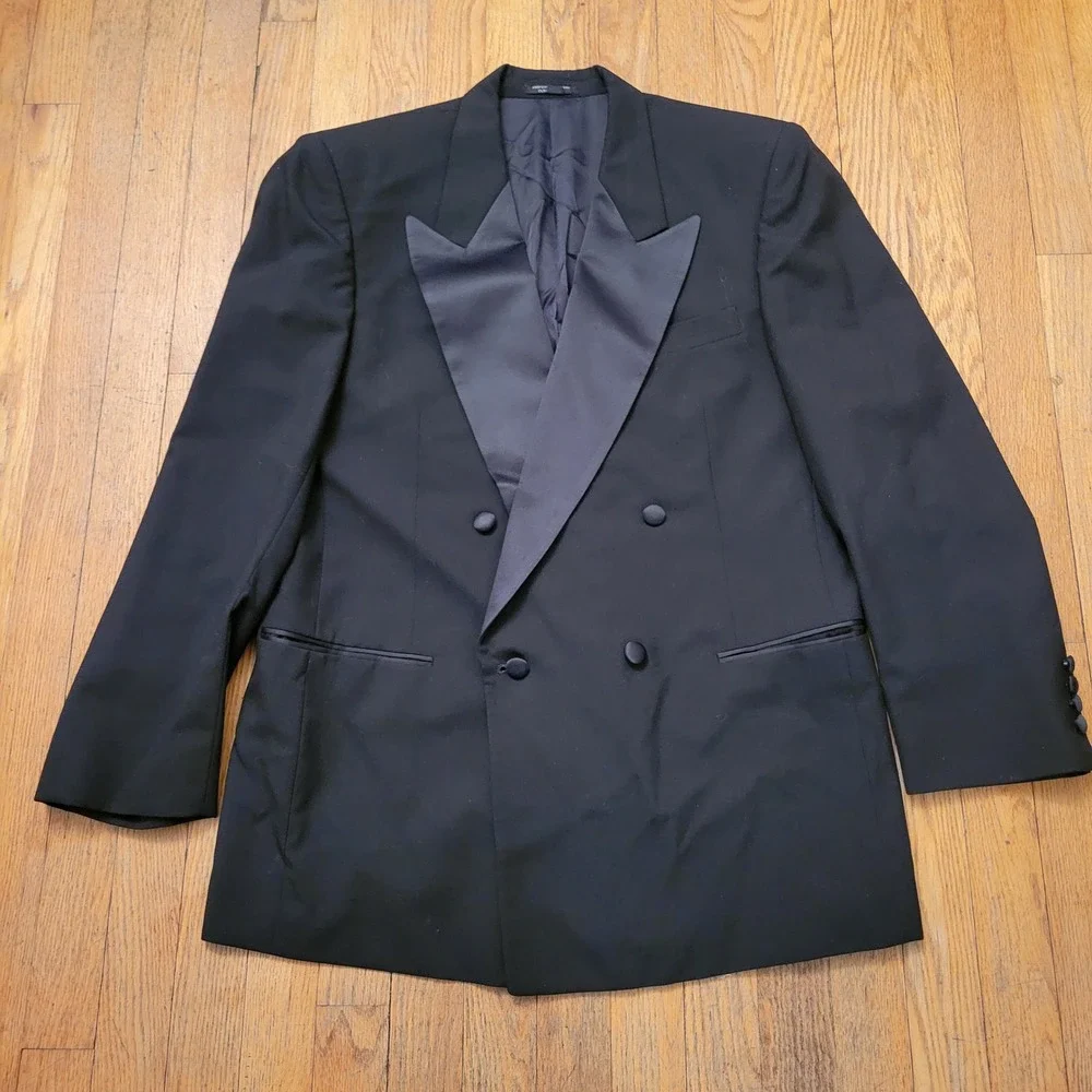 Abriani 42R Tuxedo Suit Black Double Breasted Wool Italy Wedding Formal Prom